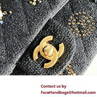 Chanel Embroidered Tweed, Strass, Glass Pearls  &  Gold-Tone Metal Small Classic Handbag A01113 Black 2023